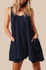 Solid A Line Pockets Low Back Knot Midi Dress