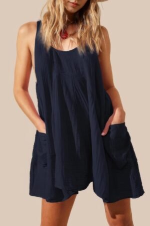 Solid A Line Pockets Low Back Knot Midi Dress