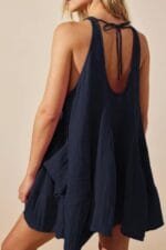 Solid A Line Pockets Low Back Knot Midi Dress