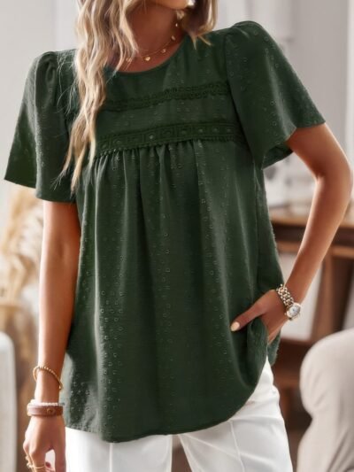 Plus Dot Cut Out Lace Trim Loose Fit Top