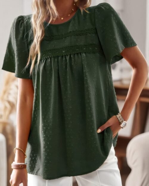 plus dot cut out lace trim loose fit top