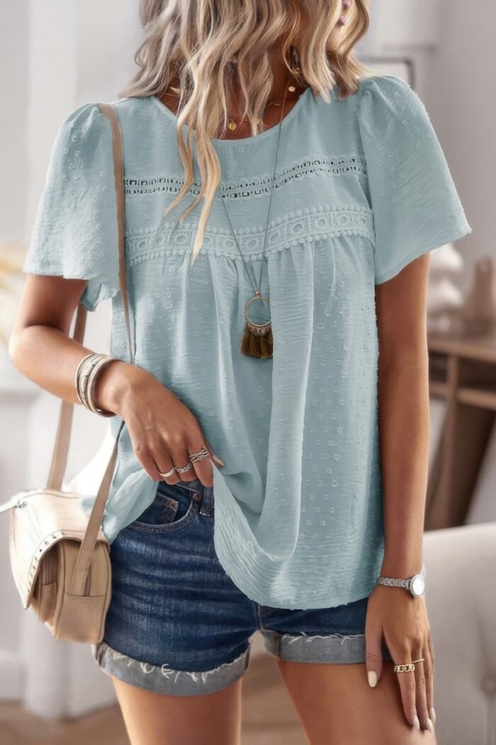 Plus Dot Cut Out Lace Trim Loose Fit Top - Image 9