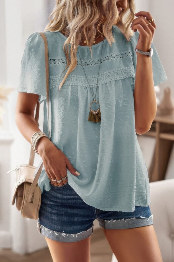 Plus Dot Cut Out Lace Trim Loose Fit Top - Image 10