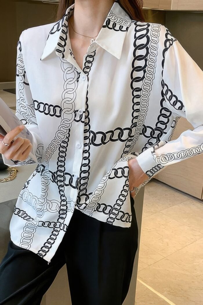 Chain Print Drop Shoulder Loose Fit Blouse - Image 7