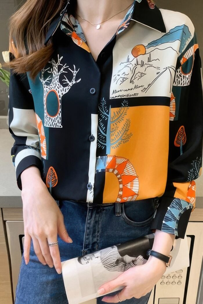 Chain Print Drop Shoulder Loose Fit Blouse - Image 11