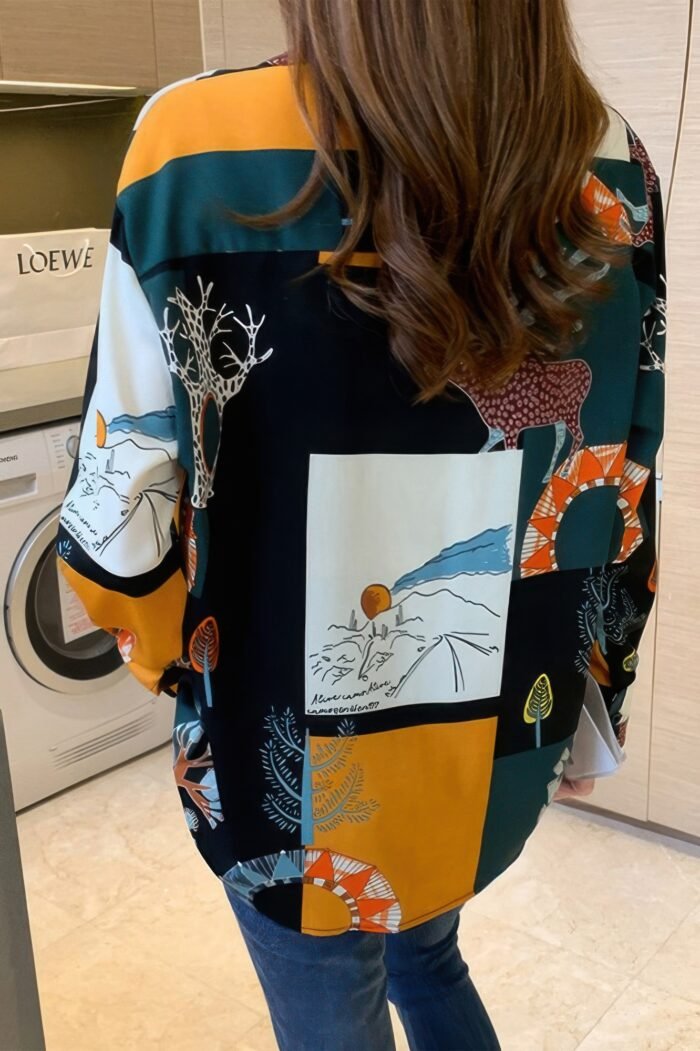 Chain Print Drop Shoulder Loose Fit Blouse - Image 13