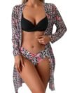 Leopard Print Bikini Kimono Three Pieces Swimsuit