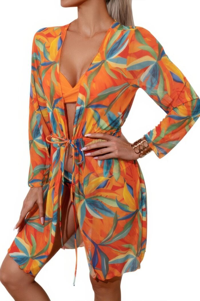 Leopard Print Bikini Kimono Three Pieces Swimsuit - Image 6