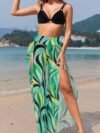 Printed Two Pieces Split Sheer Mesh Pants Swimsuit