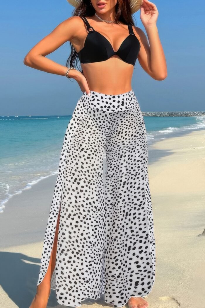 Printed Two Pieces Split Sheer Mesh Pants Swimsuit - Image 4