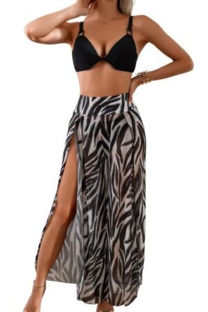 Printed Two Pieces Split Sheer Mesh Pants Swimsuit Printed Two Pieces Split Sheer Mesh Pants Swimsuit