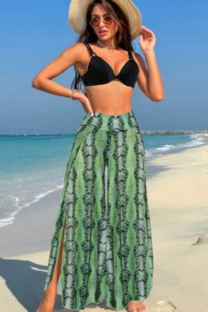 Printed Two Pieces Split Sheer Mesh Pants Swimsuit Printed Two Pieces Split Sheer Mesh Pants Swimsuit