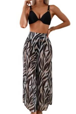 Printed Two Pieces Split Sheer Mesh Pants Swimsuit Printed Two Pieces Split Sheer Mesh Pants Swimsuit