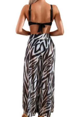 Printed Two Pieces Split Sheer Mesh Pants Swimsuit Printed Two Pieces Split Sheer Mesh Pants Swimsuit
