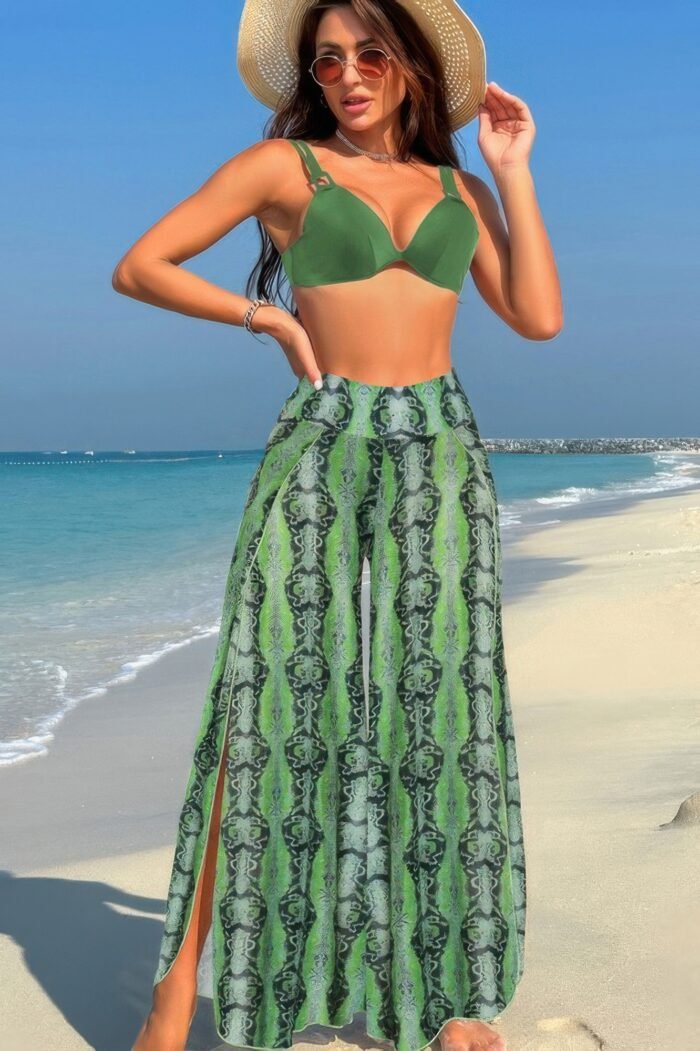 Printed Two Pieces Split Sheer Mesh Pants Swimsuit - Image 25