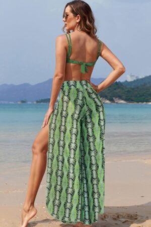 Printed Two Pieces Split Sheer Mesh Pants Swimsuit Printed Two Pieces Split Sheer Mesh Pants Swimsuit