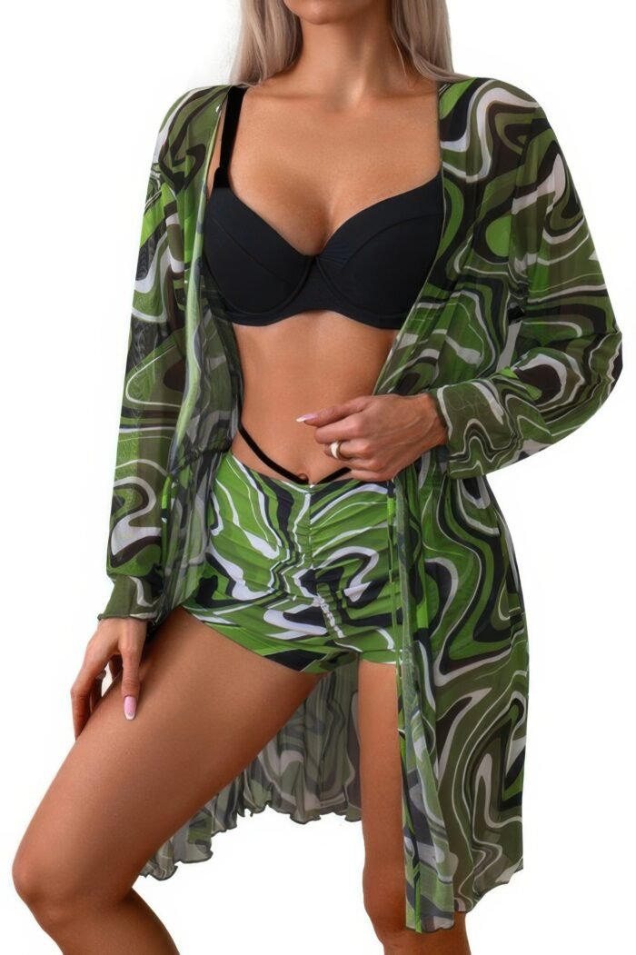 Three Piece Push Up High Waisted Kimono Swimsuit - Image 3