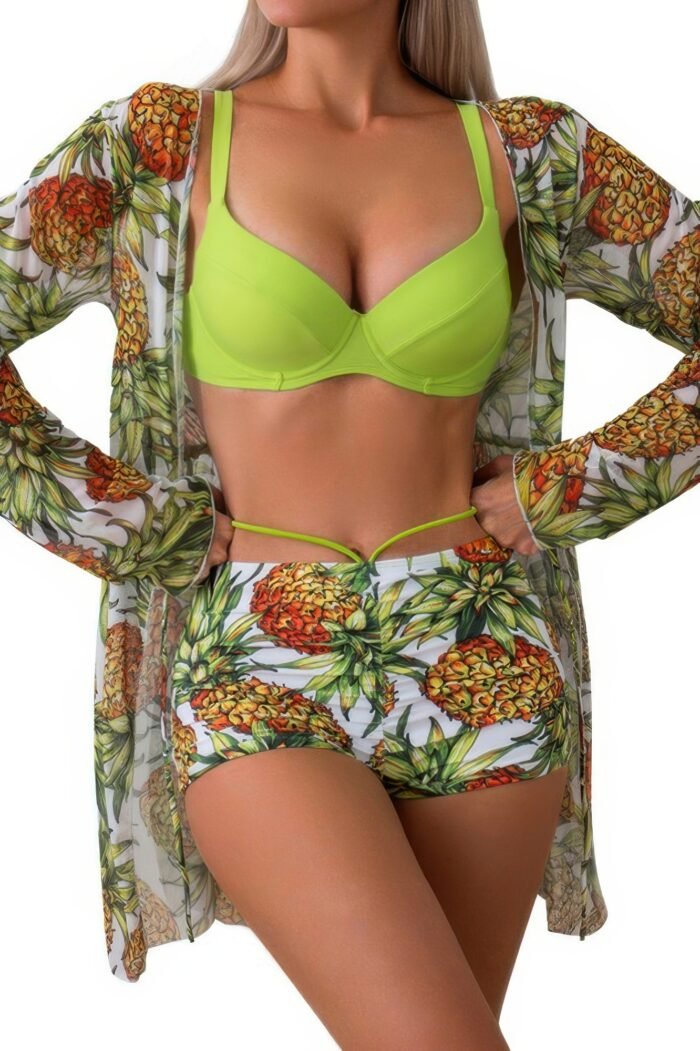 Three Piece Push Up High Waisted Kimono Swimsuit - Image 6