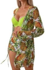 Three Piece Push Up High Waisted Kimono Swimsuit