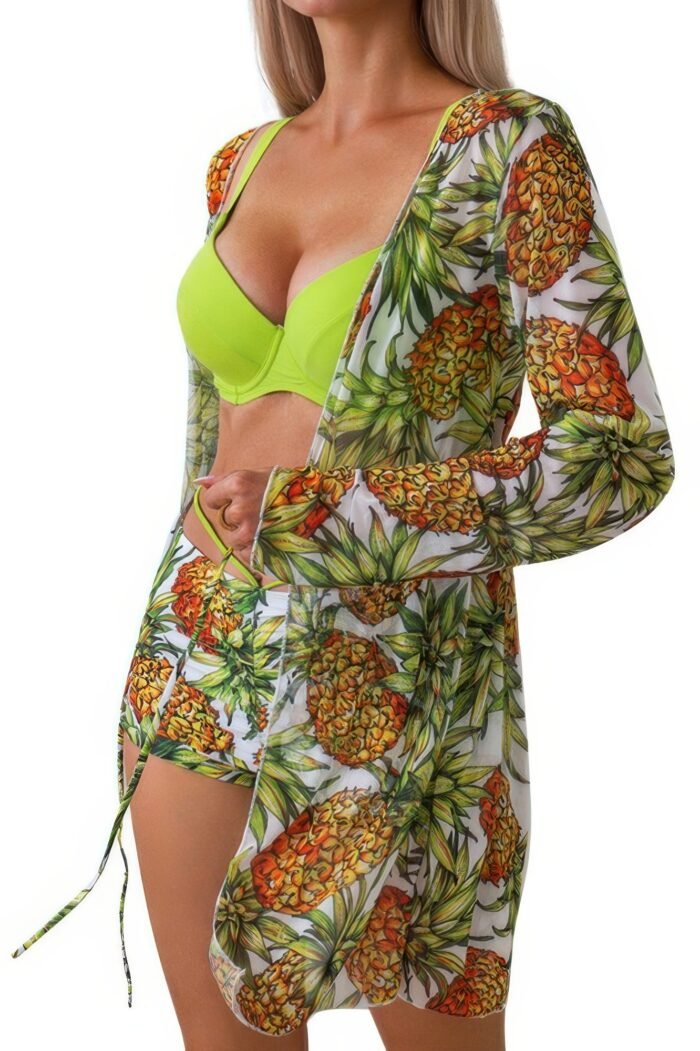 Three Piece Push Up High Waisted Kimono Swimsuit - Image 7