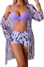 Three Piece Push Up High Waisted Kimono Swimsuit