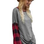 Round Neck Lantern Sleeve Patchwork Pullover