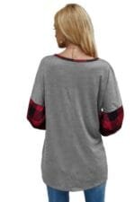 Round Neck Lantern Sleeve Patchwork Pullover