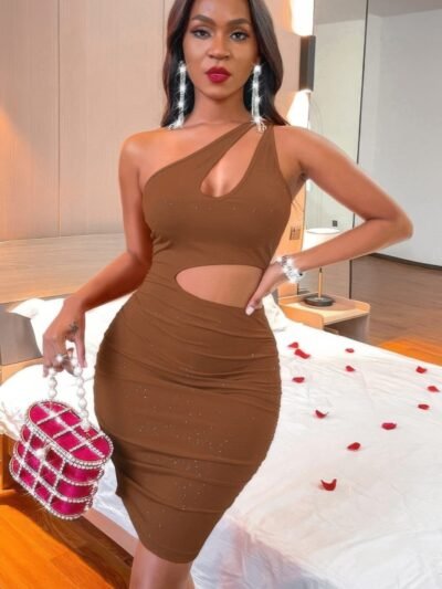 One Shoulder Sleeveless Cutout Bodycon Dress