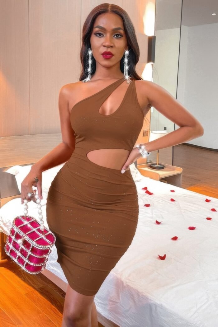One Shoulder Sleeveless Cutout Bodycon Dress - Image 1