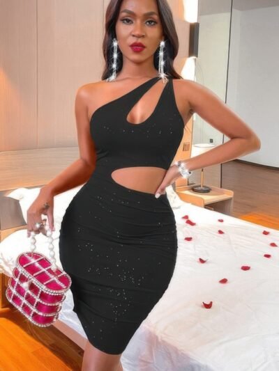 One Shoulder Sleeveless Cutout Bodycon Dress