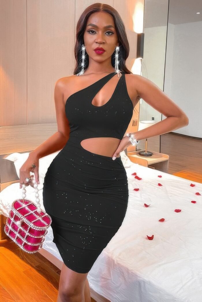 One Shoulder Sleeveless Cutout Bodycon Dress - Image 4