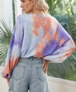 Round Neck Tie Dye Long Balloon Sleeve Top