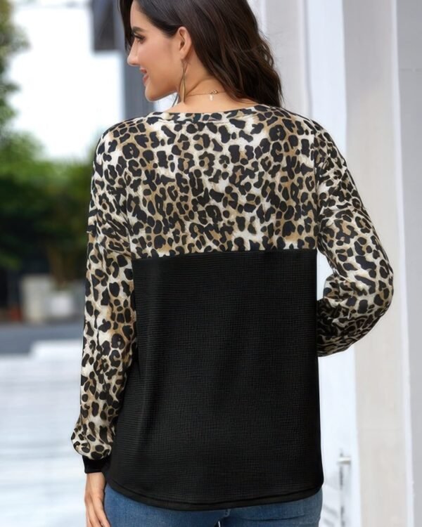 Leopard Stitching Bow Knit Crew Neck Loose Pullover