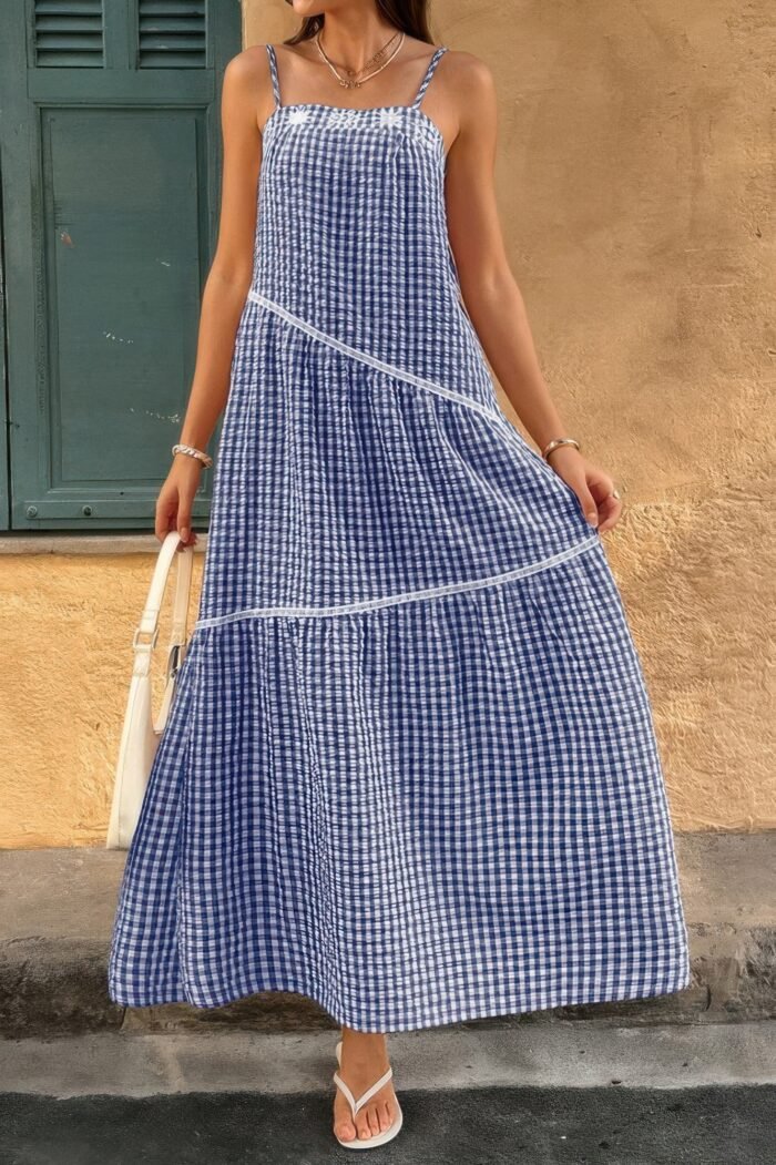 Suspenders Plaid Color Block A Line Dress - Image 1