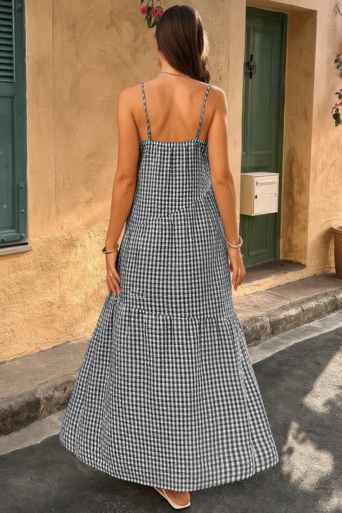Suspenders Plaid Color Block A Line Dress - Image 8