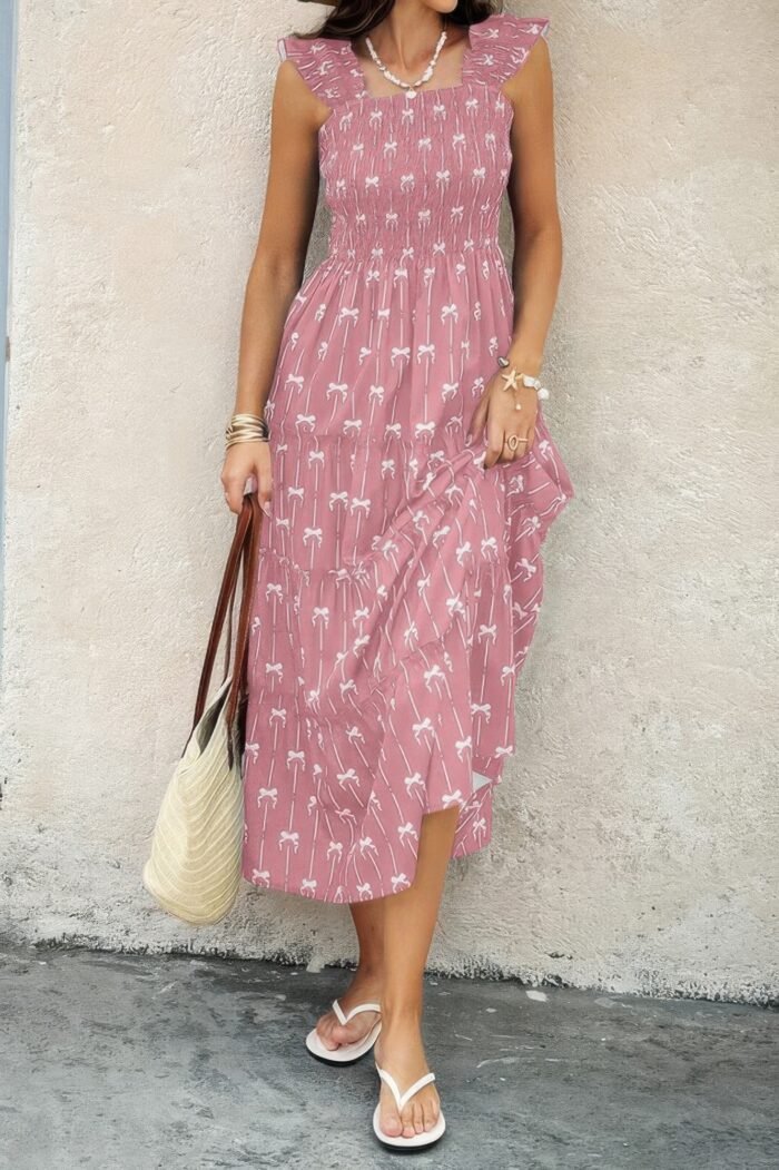 Square Neck Print Pocket Fit Sleeveless Dress - Image 6