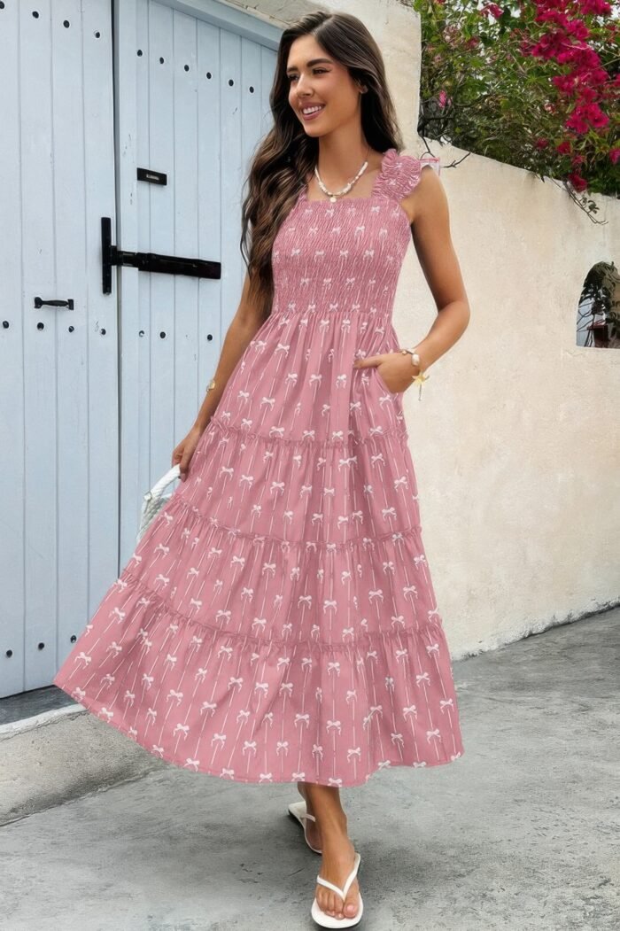 Square Neck Print Pocket Fit Sleeveless Dress - Image 7