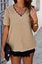 Knit Loose Fit V Neck Solid Drop Shoulder Top