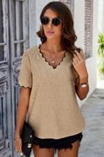 Knit Loose Fit V Neck Solid Drop Shoulder Top