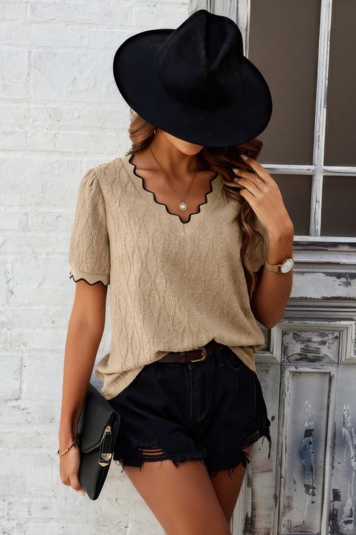 Knit Loose Fit V Neck Solid Drop Shoulder Top - Image 5