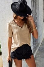 Knit Loose Fit V Neck Solid Drop Shoulder Top