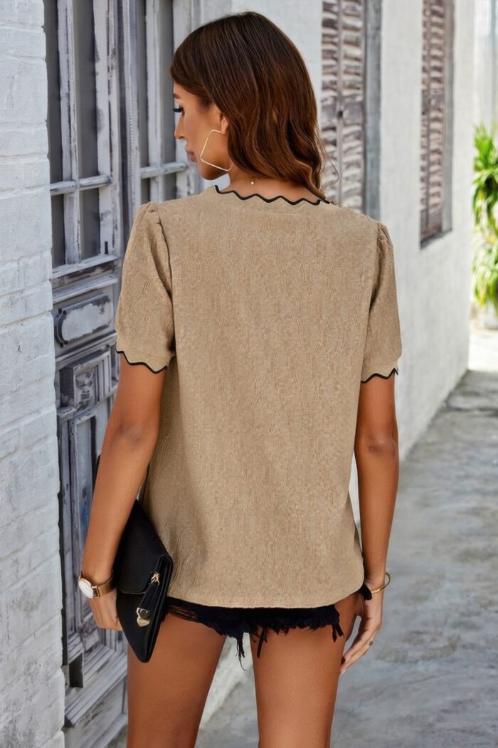 Knit Loose Fit V Neck Solid Drop Shoulder Top - Image 7