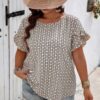Round Neck Allover Print Ruffle Sleeves Loose Top
