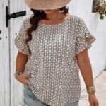 Round Neck Allover Print Ruffle Sleeves Loose Top