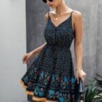 V Neck Floral Printed Mini Dress