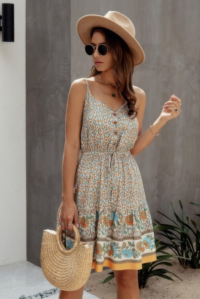 V Neck Floral Printed Mini Dress - Image 4