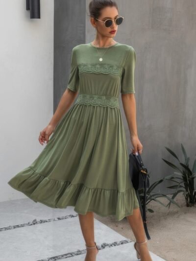 Ruffled Lace Midi Swing Dress Ruffled Lace Midi Swing Dress