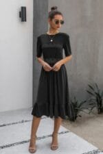 Ruffled Lace Midi Swing Dress