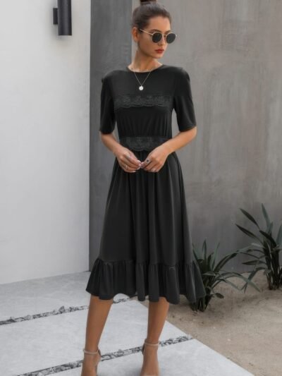 Ruffled Lace Midi Swing Dress Ruffled Lace Midi Swing Dress