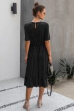 Ruffled Lace Midi Swing Dress